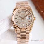 Swiss Replica Rolex Daydate 36 Rose Gold Diamond-Paved Dial with Baguette rainbow Markers_th.jpg